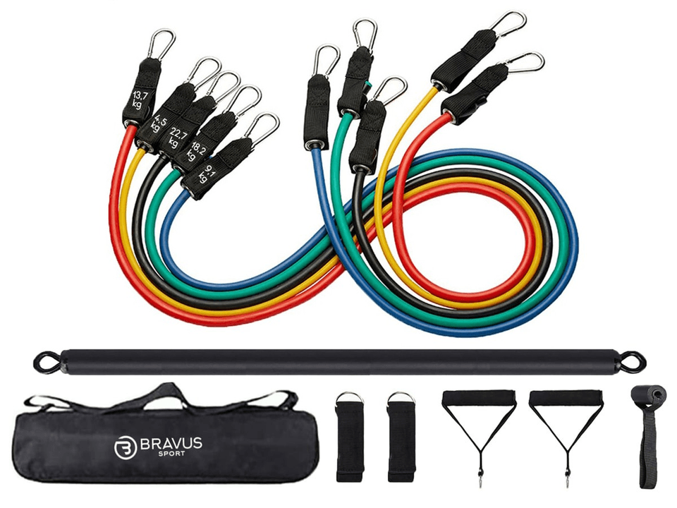 Kit Tubing Pro Bravus 68kg com Barra de Exercícios para Musculação