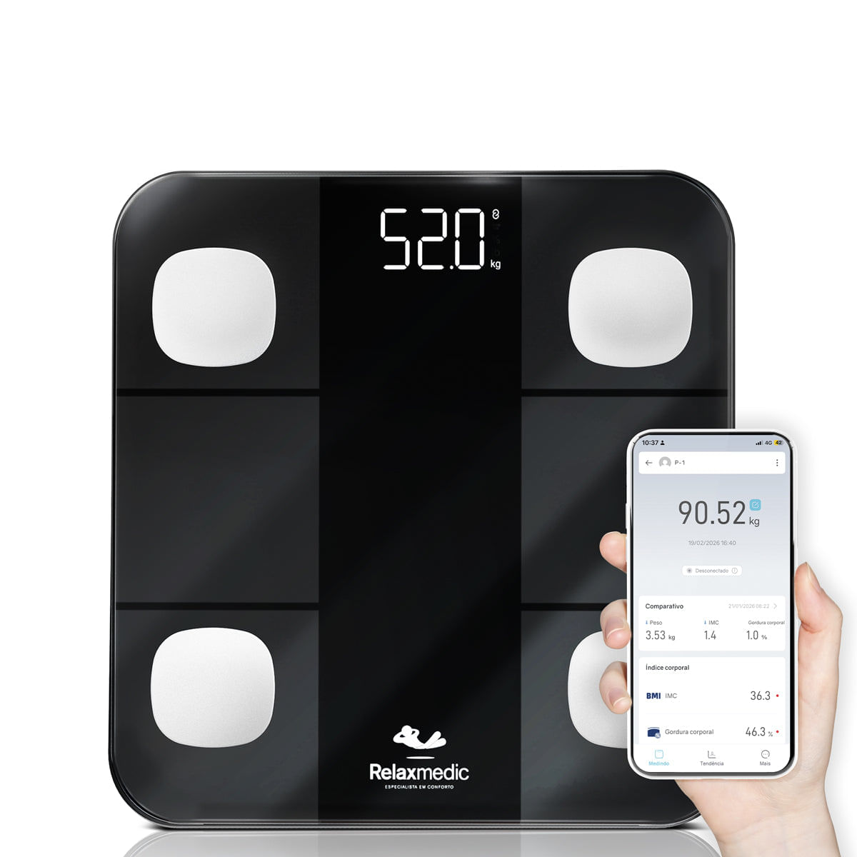 Balança Digital Corporal de Bioimpedância Smart App RelaxMedic
