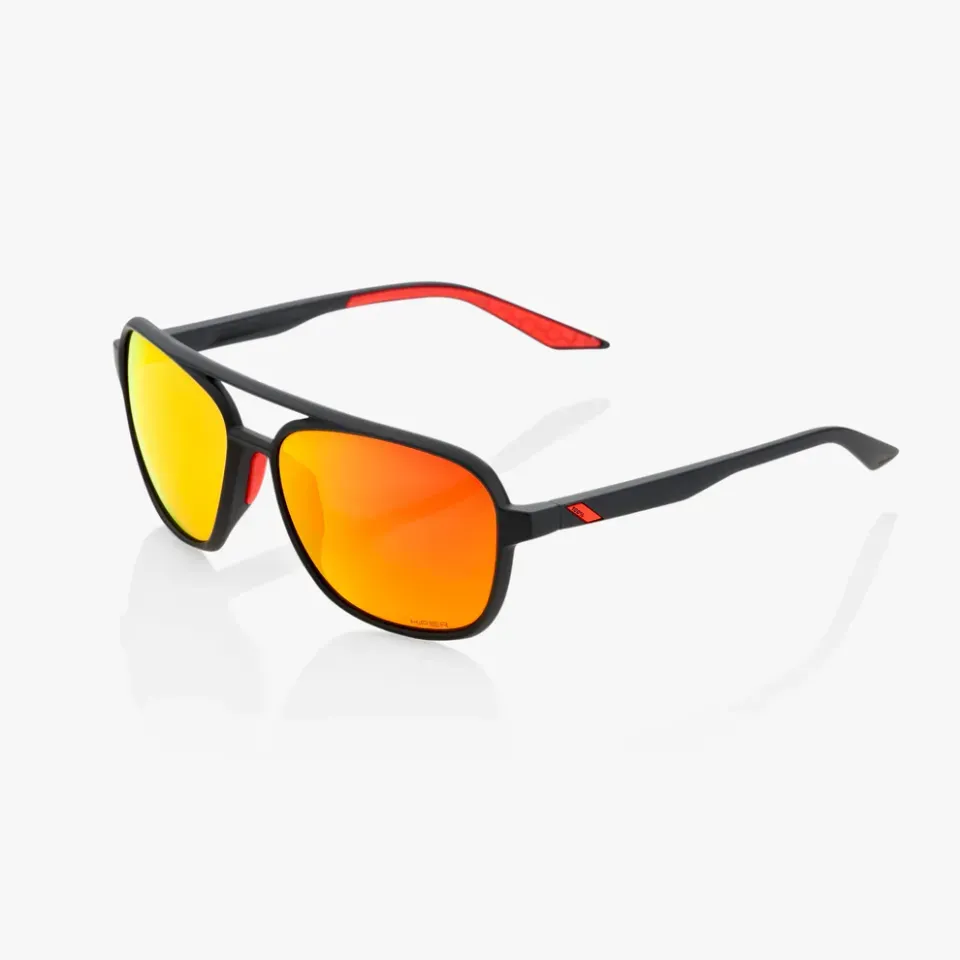 Óculos de Sol 100% Kasia - Soft Tact Black - Hiper Red Multilayer Mirror Lens